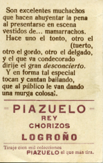 Colección de doce cromos con publicidad de "Piazuelo". "Compañía de Varietés"