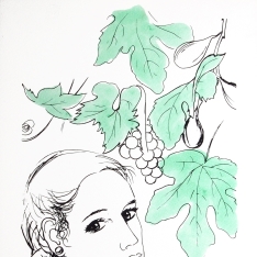 Mujer con racimo de uvas