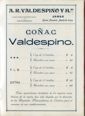 Listado de precios de los productos de A.R. Valdespino y Hno. Jerez de la Frontera. [ca. 1915]