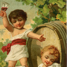 Cromo. Niños beben vino