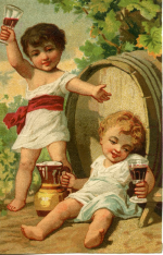 Cromo. Niños beben vino