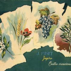 Folleto publicitario. "Cuatro creaciones". J. Fuset Joyero. Barcelona. 1956