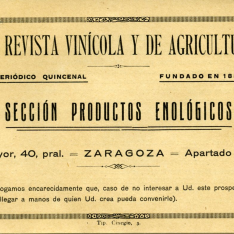 Folleto informativo y comercial sobre productos enológicos. Separata de "La revista vinícola y de agricultura".