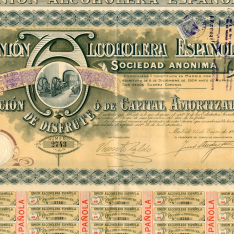 Unión Alcoholera Española, S.A. Acción de disfrute o de capital amortizado. 1919