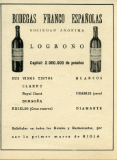 Publicidad de Bodegas Franco Españolas, S.A. (Logroño - La Rioja). [ca. 1939]