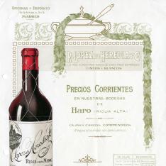 Listado de precios de vinos. Bodegas R. López de Heredia y Ca. Haro. La Rioja