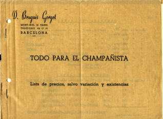 Todo para el champañista : lista de precios. D. Brugués Gorgot. Barcelona. 1963