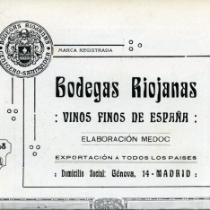 Publicidad impresa de "Bodegas Riojanas". 1911