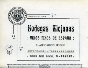 Publicidad impresa de "Bodegas Riojanas". 1911