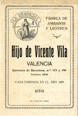 Listado de precios. Fábrica de anisados y licores "Hijo de Vicente Vila". Valencia. 1934