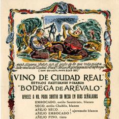 Tarjeta comercial. Vino de Ciudad Real. Bodega de Arévalo. 1934